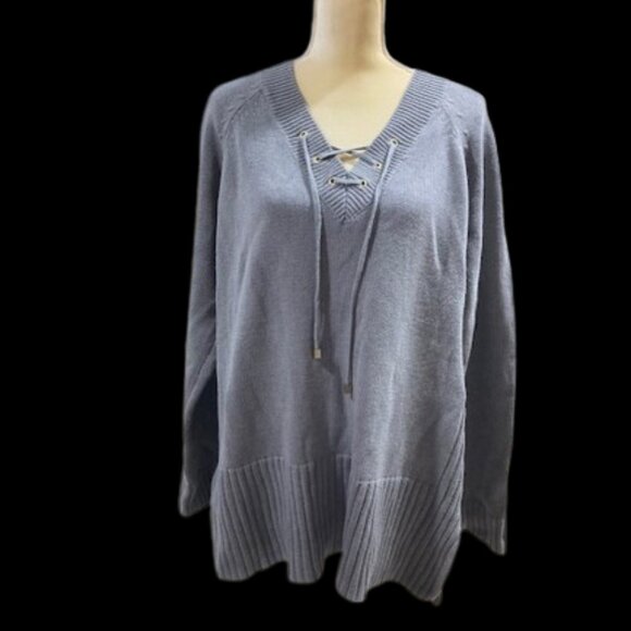 Liz Claiborne XXL Ribbed Sweater V-Neck Lace up Pullover - Picture 1 of 7